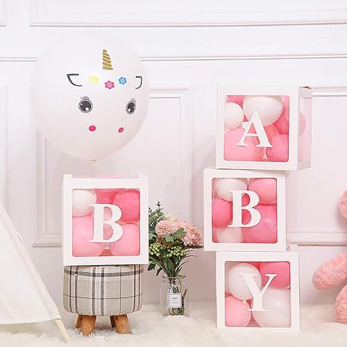 thumbnail interactive-video image 1 of 4pcs Baby Box Decoration Transparent Cardboard Gift Balloon Boxes Girl Boy Party 1 of 11