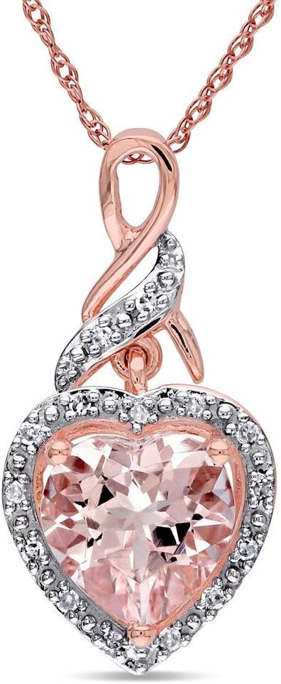 1.75ct Heart Morganite & Sim Dia Halo Pendant Necklace 14k Rose Gold Fn Sterling Sliver