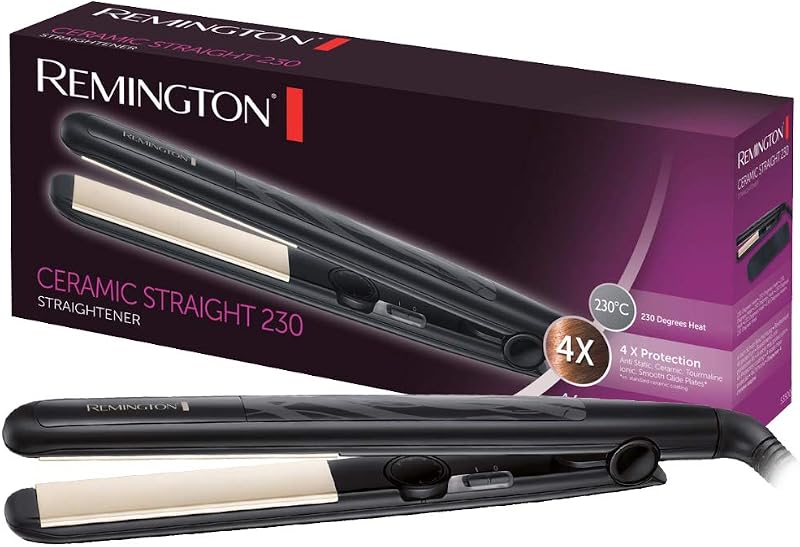 Remington ceramic slim hair straightener, floating plates, anti-static ceramic, turmaline, teflon protective coating, protection and shine, temperature 230°c, heating 15s, s3500, black one size