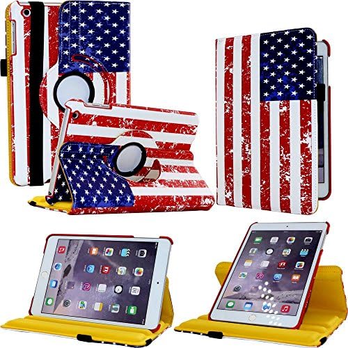iPad mini 2 Case - FIII Unique 360 Rotating Shockproof Leather Smart Case Cover with Auto Sleep Wake Feature for Apple Tablet iPad mini 1 / iPad mini 2 / iPad mini 3 (Great US Flag)