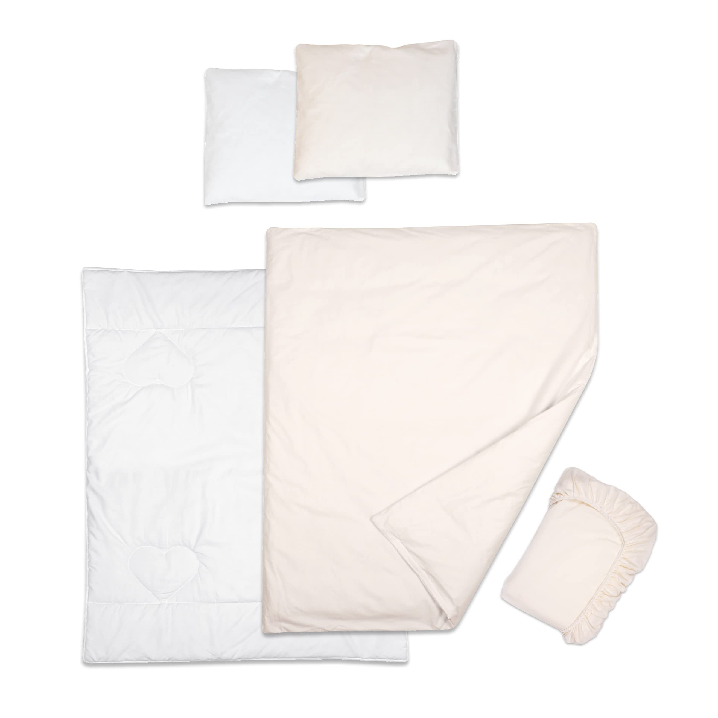 Baby Comfort 5 Piece Toddler Bedding Duvet Pillow with Covers & Jersey Sheet fits 90x40cm Crib 12M+ (Cream)