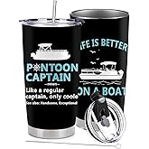 BSHELLOE Pontoon Boat Gifts - Pontoon Captain Gifts - Stainless Steel Tumbler 20 Oz