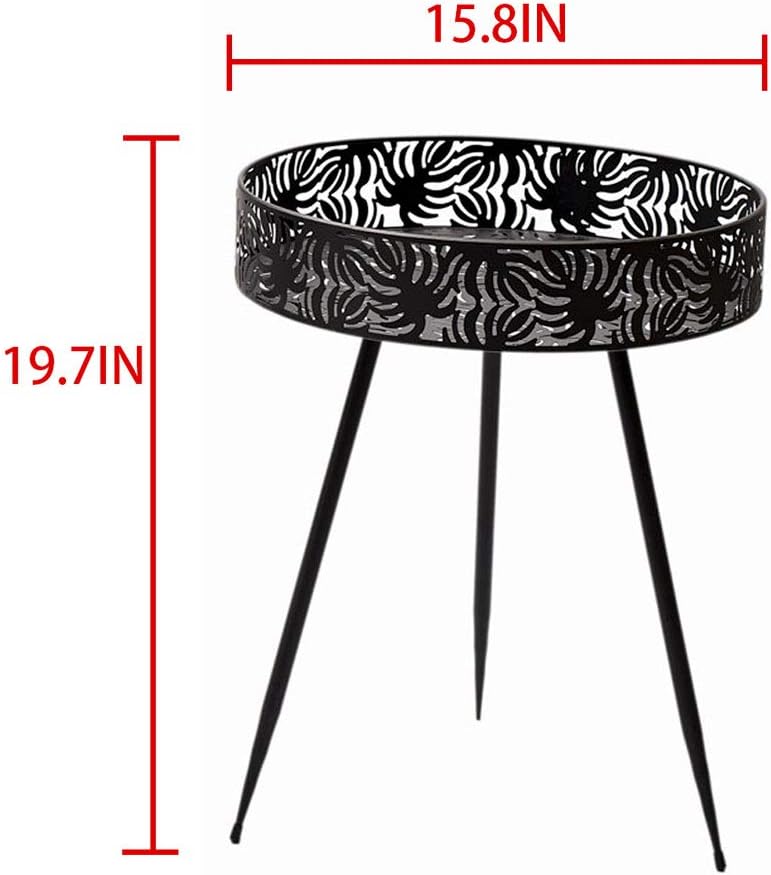 Donosura Side Table Plant Table 16 Inch End Table Indoor Outdoor Coffee Table Perfect for Picnic Food Kitchen Bedroom Graden Patio, Black Metal Round : Garden & Outdoor