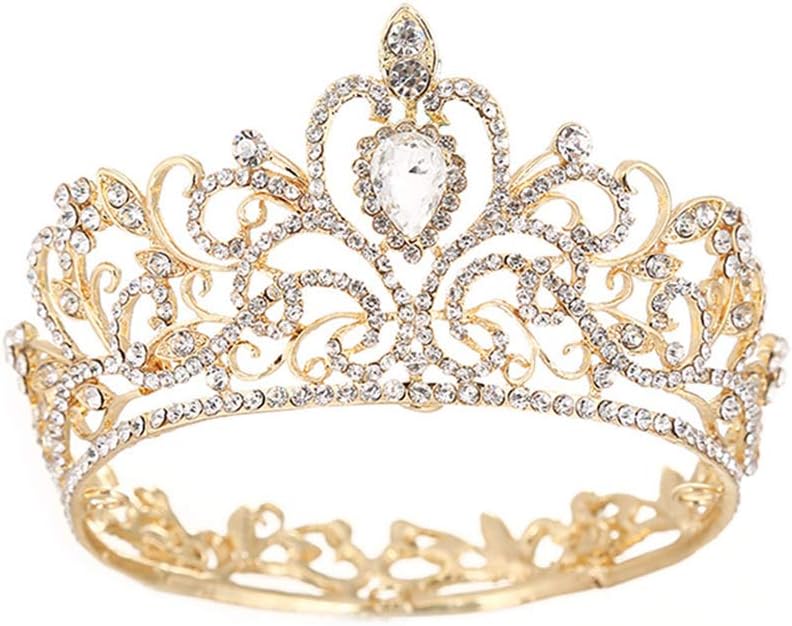 Doitsa Girls’ Round Rhinestone Bridal Tiara for Wedding Crowns or Princess Headpieces, Gold
