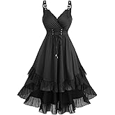 ROSE GAL Plus Size Romantic Goth Sleeveless Dress for Women Lace-up Layered Ruffle High Low Hem Maxi Flowy Tank Dress