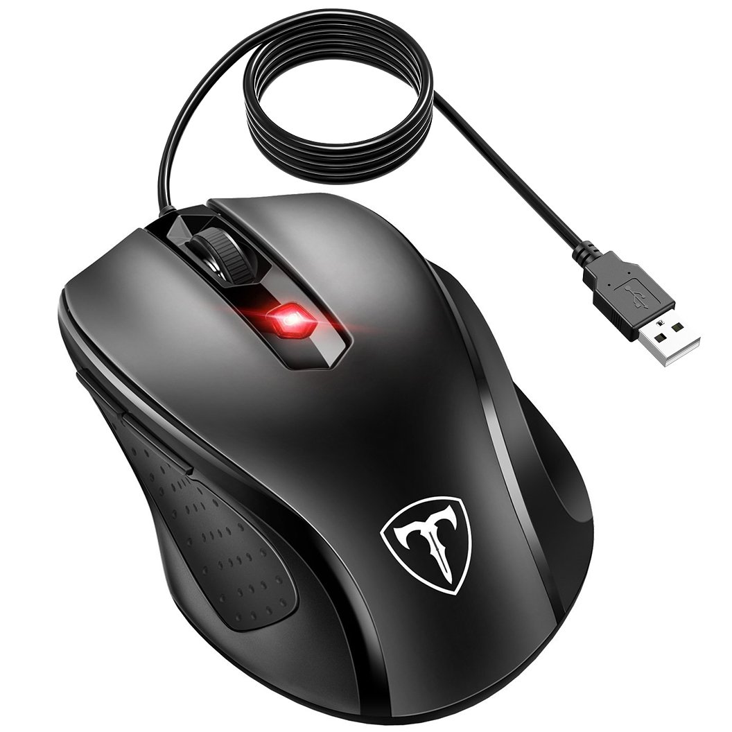 VicTsing 6-Buttton Wired USB Optical Mouse Optical Mice, 4 Adjustable DPI Levels (3200/2400/1600/1000), with 5ft Cord, Support Notebook, PC, Laptop, Computer, MacBook