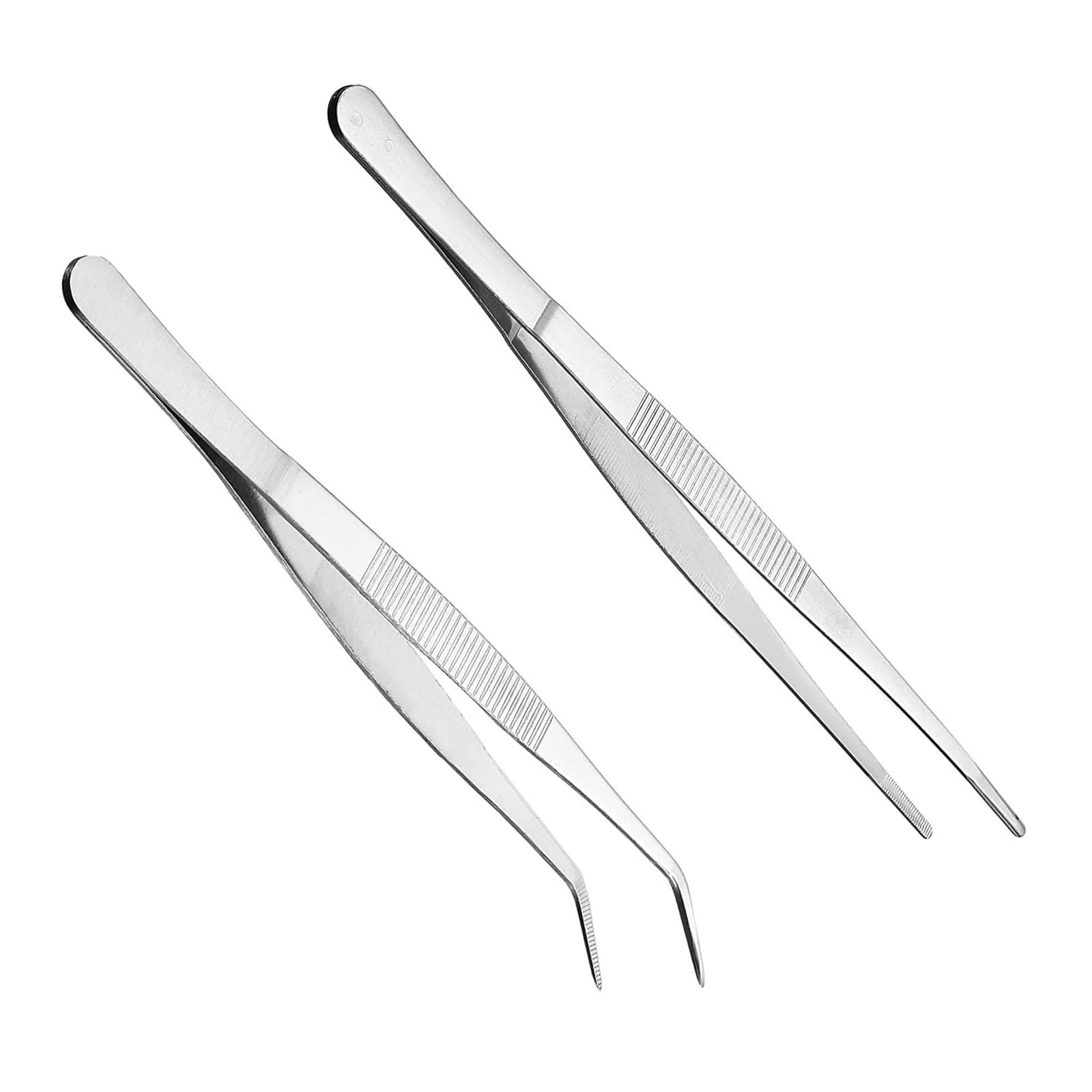 Bentgo Stainless Steel Professional Non-Slip Short Straight Tweezers, 5.5in, Angled Tweezers Set for Aquatic Pets, Corals, Crafting, Cooking, Repairing (2Pcs)