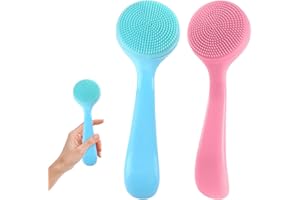 COMNICO 2 Pack Facial Cleansing Brush Silicone Soft Manual Face Massager Brush Skin Scrubbers Scrub Pads Deep Cleanser for Exfoliating Makeup Residues (Blue & Pink)