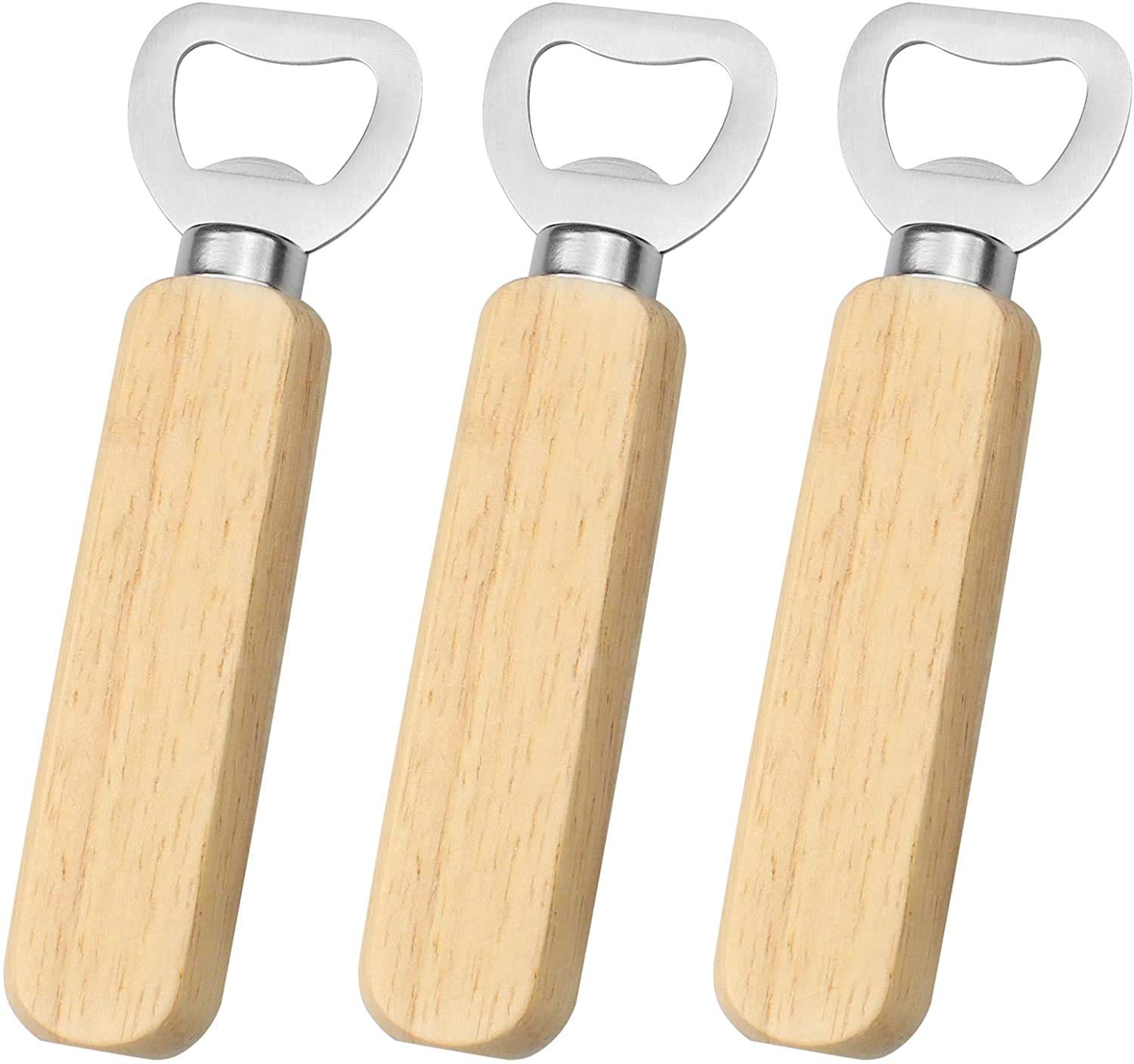 Xchmtech 3 Pcs Portable Wooden Handle Bottle Opener for Beer Soda and Soft Drink