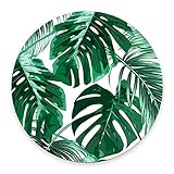Tropical Leaf Mousepad - Mat - Beautiful Design - Leaves Green with White Background - Round Mouse pad