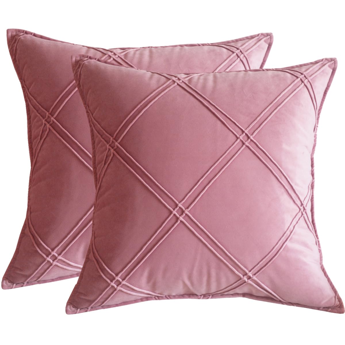 Lutanky Pink Velvet Cushion Covers 45x45cm Decorative Square Throw Pillow Covers Checked Design Elegant Pillowcases for Sofa Bed Living Room 18x18inch Set of 2