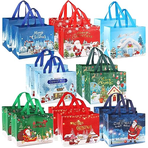 PARSUP Christmas Gift Bags, Multifunctional Non-Woven Tote Treat Christmas Bags with Handles for Gifts Wrapping Shopping, Xmas Party Supplies
