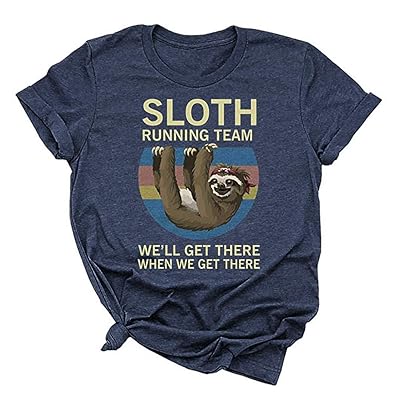 Beopjesk Women's Sloth Running Team T Shirt Short Sleeve I Hate People Graphic Tees Tops