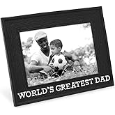 Isaac Jacobs 4” x 6” Resin Sentiments World’s Greatest Dad Picture Frame, Horizontal Keepsake Photo Frame with Easel and Hanging Tabs for Tabletop, Desktop & Wall Display (Black)