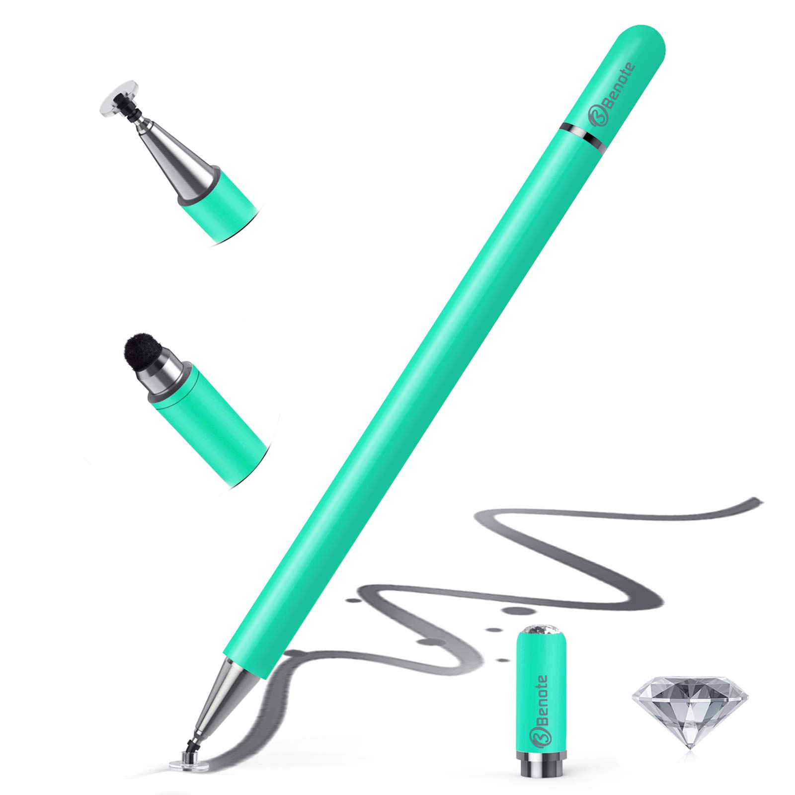 Benote Fine Tip Stylus Pens for Touch Screen - Magnetic Disc Universal for iPad, iPhone, Apple, Android, Tablet, HP Chromebook, Phone - Turquoise