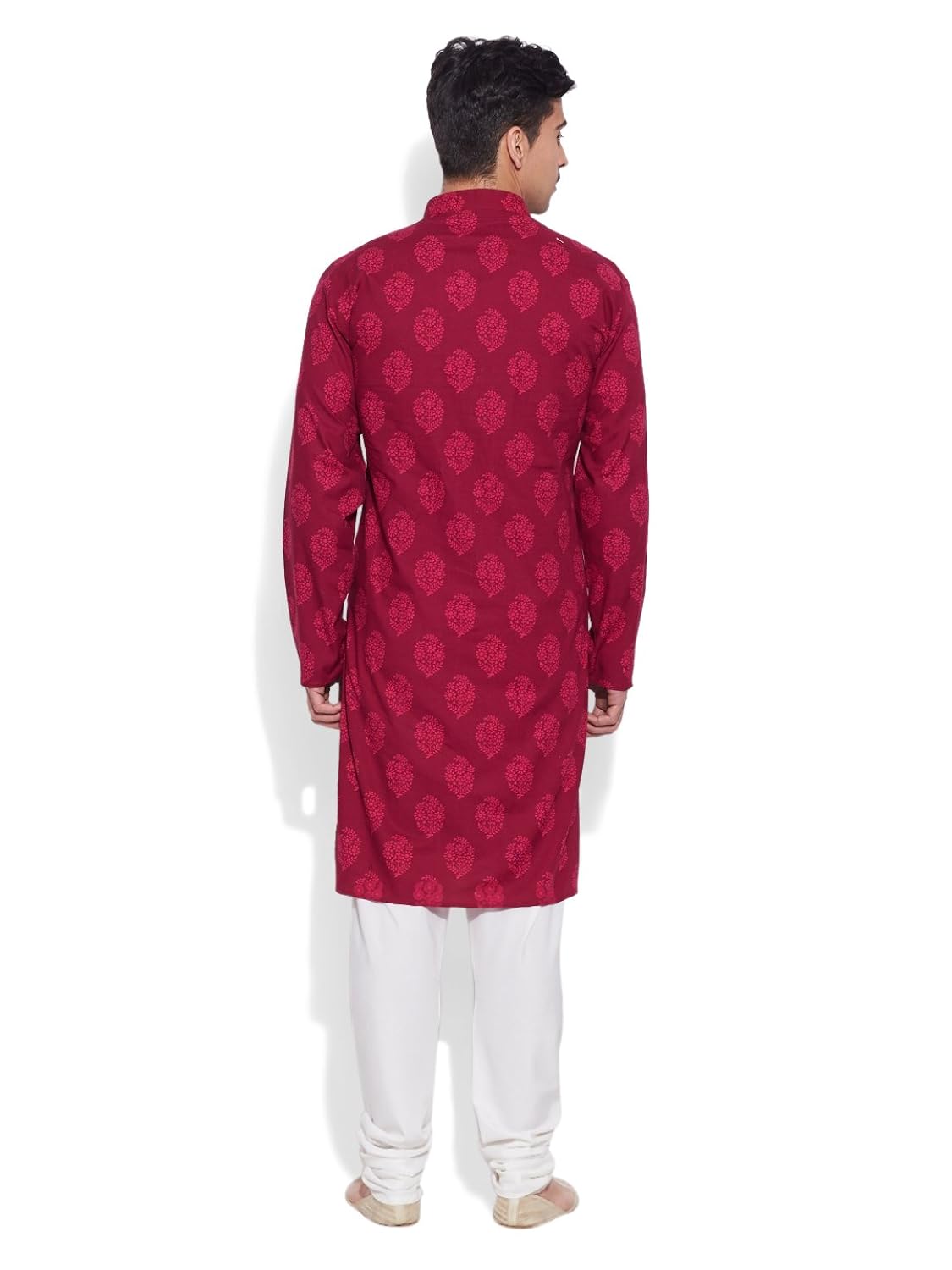 very me men's designer raspberry pure cotton printed long kurta