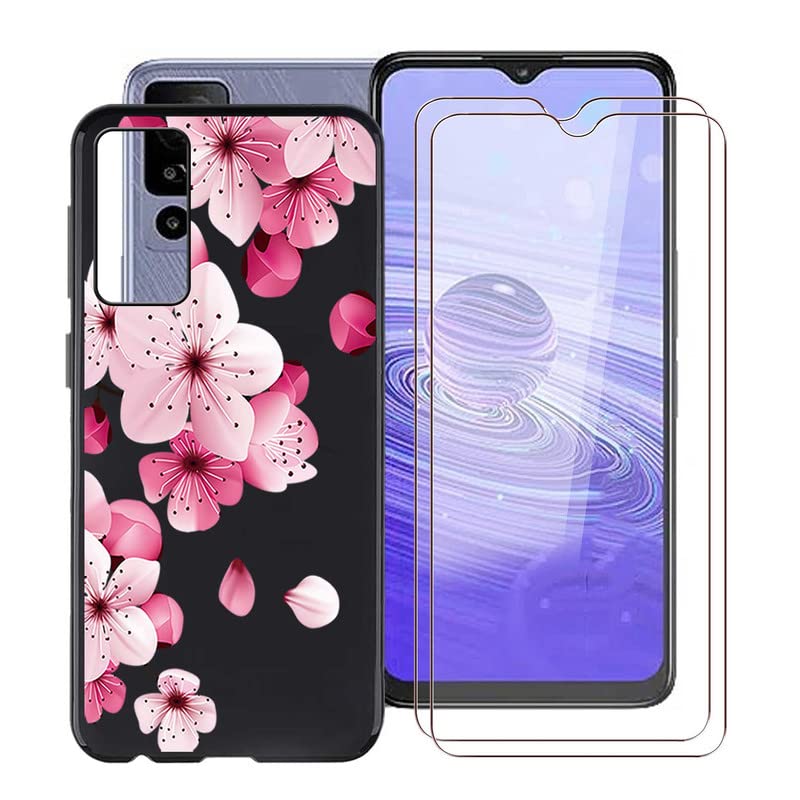 TREBAM Case for TCL 40R 5G (6.6 Inches) with 2 x Tempered Glass Screen Protectors, Ultra Thin Anti-Scratch Soft Silicone Shockproof TPU Black Case Cover for TCL 40R 5G – WM113