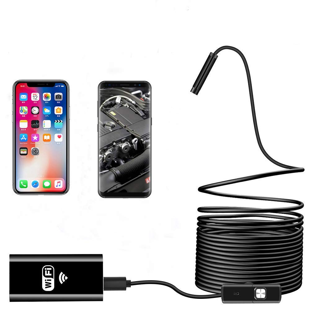 Semi-Rigid 32 Ft WiFi Snake Camera with 8 LEDs - Wireless Endoscope Camera Takes HD 1200 Photos and Videos - Borescope for iPhone, Android, Windows