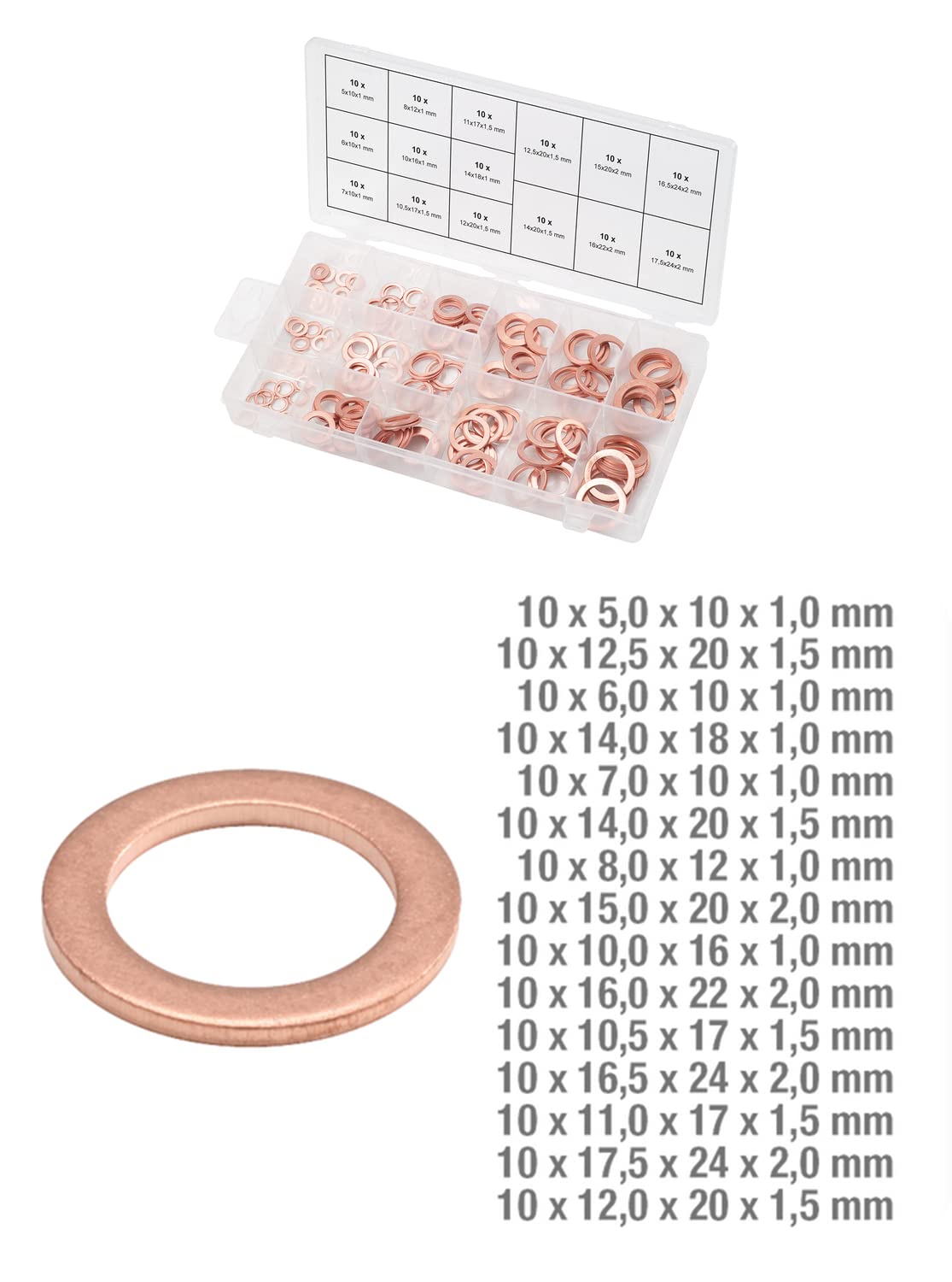 KS Tools 970.0040 Copper Sealing Rings Assortment