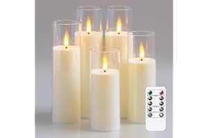 Yeelida Acrylic Flameless Flickering Candles with Remote Control and Timer, Battery Operated LED Fake 2.2" x 5",6",7",8",8" P