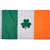 FLAGPARK Irish Shamrock Flag 3x5 Ireland Flag Heavy Duty Double Sided Embroidered Clover with 2 Brass Grommets Vivid Color Republic Flags of Irish for St Patrick Day Outdoor Indoor