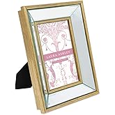Laura Ashley 4x6 Gold Beveled Mirror Picture Frame, Classic Mirrored Frame with Deep Slanted Angle, Wall-Mountable, Made for Tabletop Display, Photo Gallery and Wall Art, (4x6, Gold)