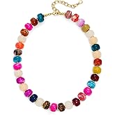 HolidayQbee Beaded necklace for Women Boho Bead Gemstone Chunky Necklace Big Bead Necklace Fashion Trendy Summer Necklaces Jewelry Gifts