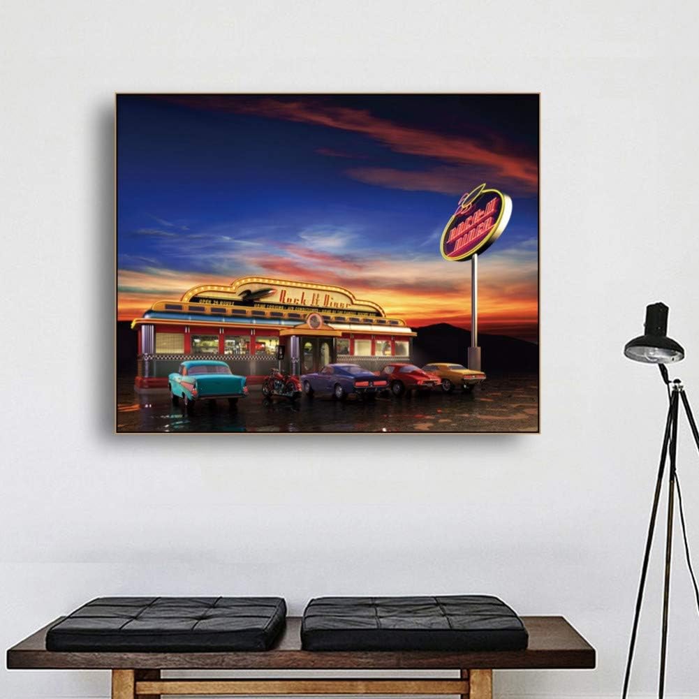 MMLZLZ Decorative Paintings Canvas Painting Calligraphy Retro Diner at Posters and Prints Art Wall Picture for Living Room Home Decor 50x70cm