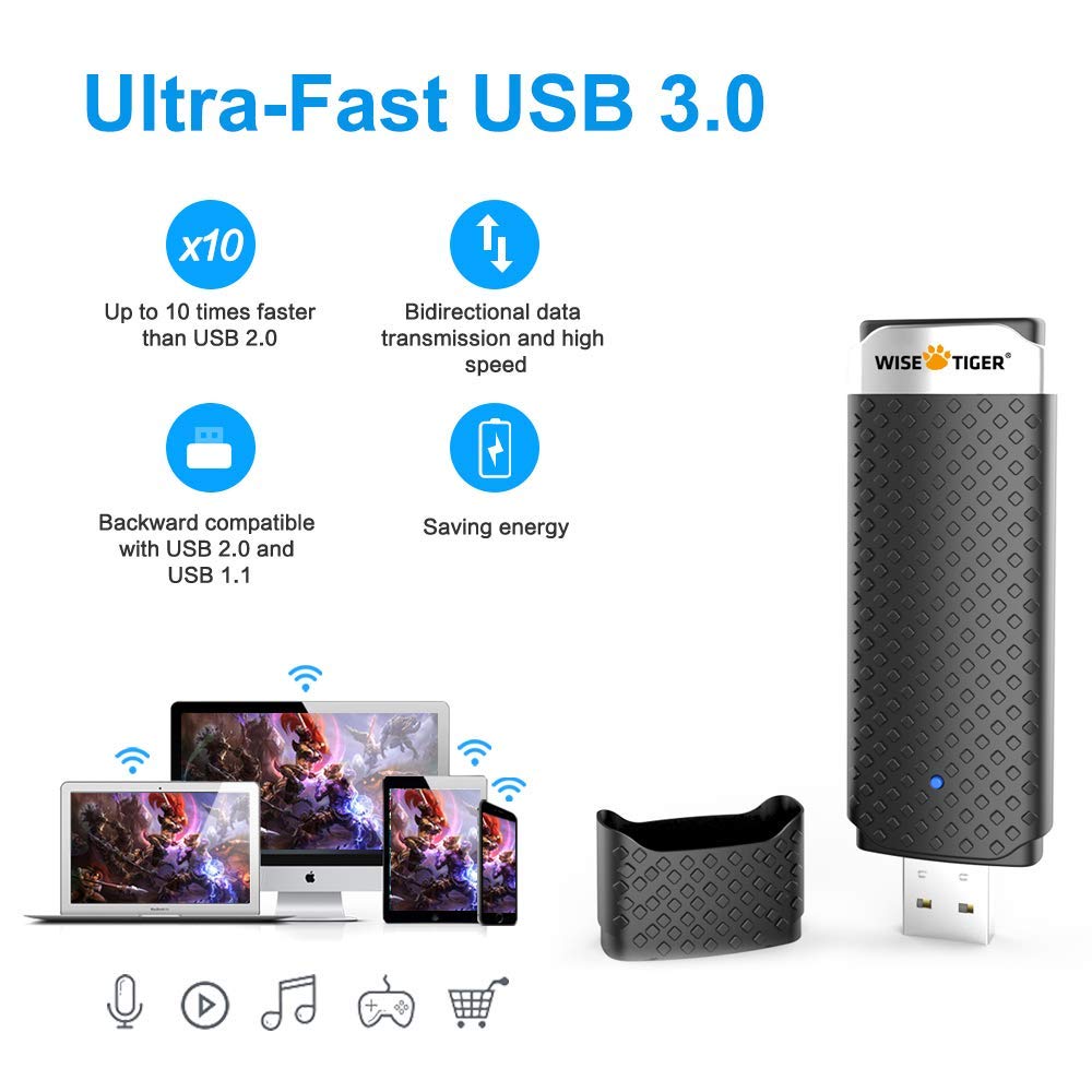 WiFi Adapter for PC, AC1300Mbps High Speed 802.11Ac Gaming Wireless USB Adapter Long Range WiFi USB Dual Band 5G WiFi Dongle for Desktop Laptop, Install Fast, Just 3 Minutes,U Disc Driver Included