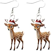 Christmas Earrings Cute Red Hat Deer Drop Dangle Earrings