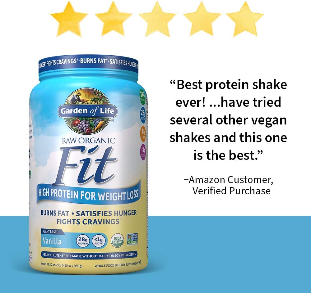 Garden of Life Raw Organic Fit Powder, Vanilla - High Protein for Weight Loss (28g) Plus Fiber, Probiotics & Svetol, Organic & Non-GMO Vegan Nutritional Shake, 20 Servings: Health & Personal Care