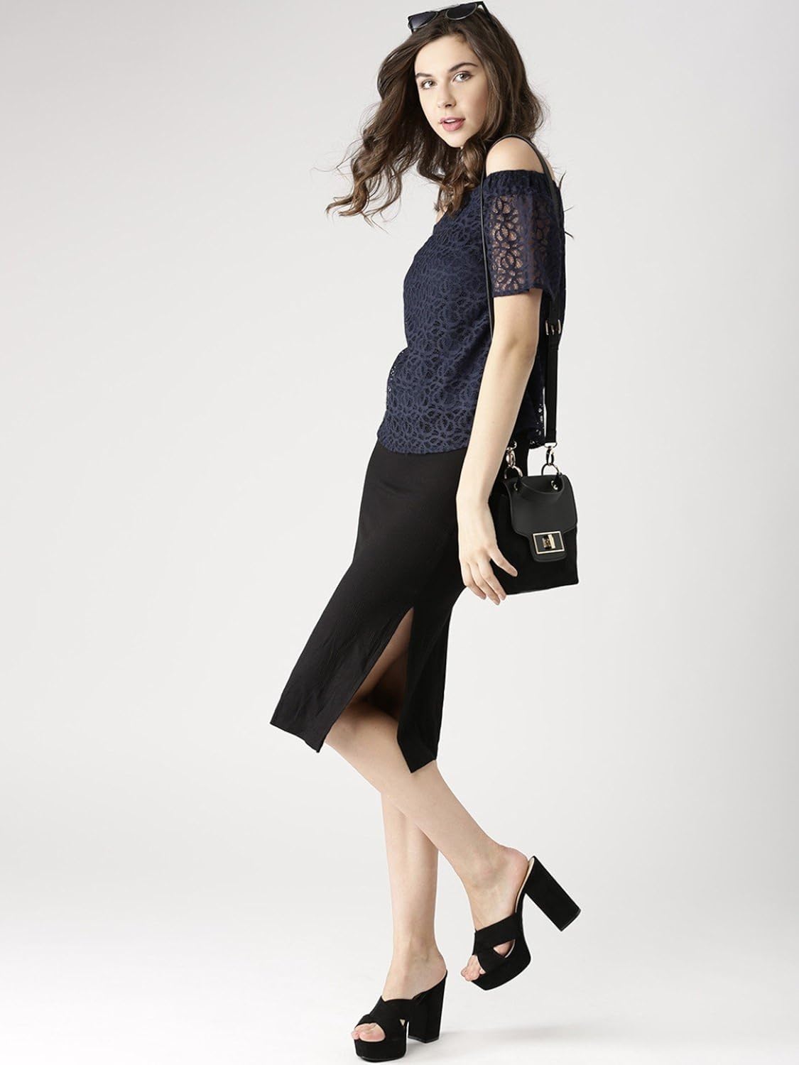 marie claire women's top (mc672--m, blue, medium)