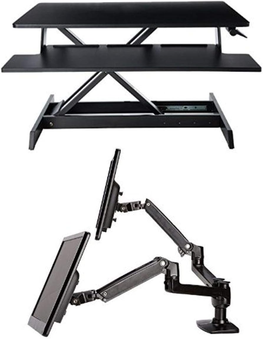 amazon standing desk on Amazon Com Amazon Basics Adjustable Height Standing Desk Converter With Dual Monitor Arms Computers Accessories