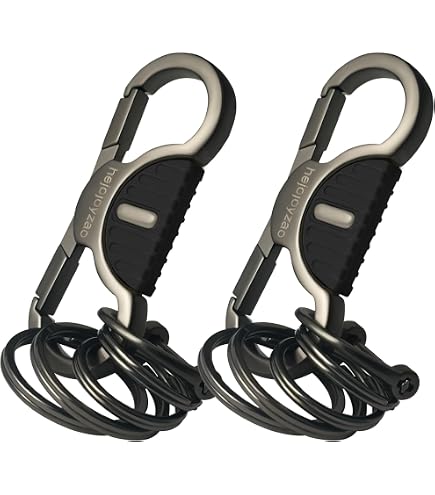 Gkeygo Carabiner Keychain With Leather & Key Rings - Anti-Lost D-Ring, Zinc Alloy, Grey/Blue - View #3