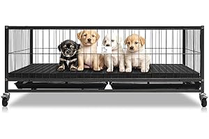 Homey Pet 43 Inch Whelping Box for Dogs and Puppies, Stackable Heavy Duty Metal Puppy Crate Cage Kennel with Wheels, Indoor Puppy Whelping Pen for Large Medium Small Breeds