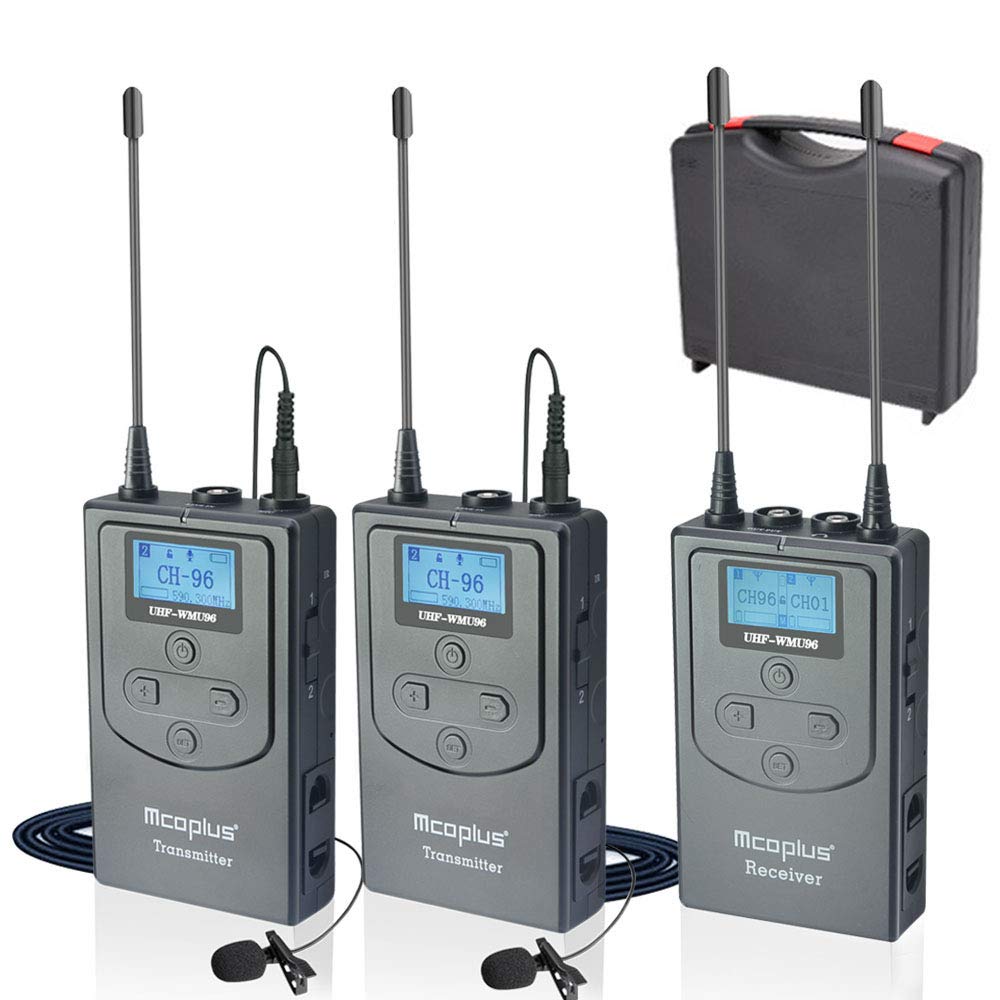 Venidice 96-Channel Professional UHF Wireless Lavalier Microphone System, Lapel Clip On Mic (394 Foot) 2 Transmitter and 1 Receiver for iPhone Smartphone Canon Nikon Sony DSLR Camera Camcorders