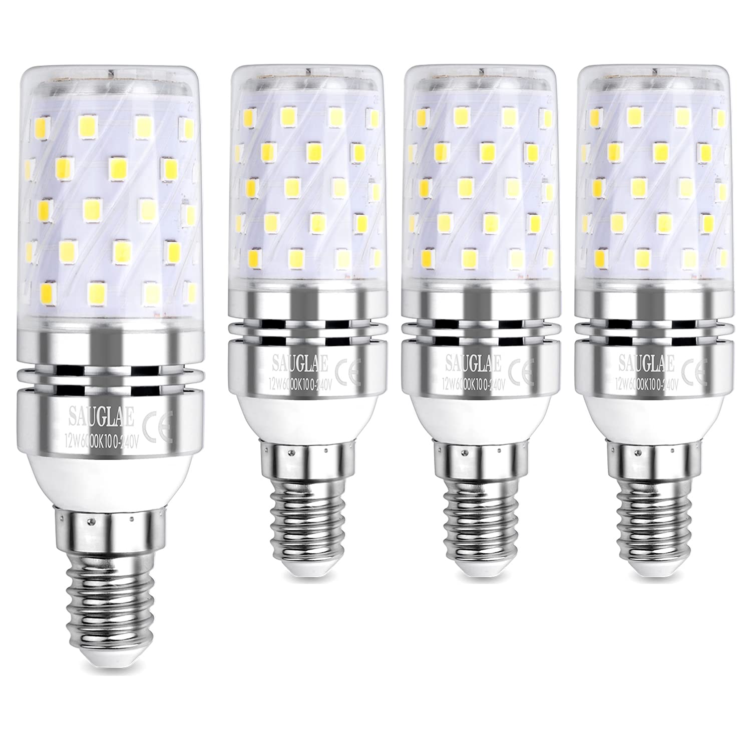 SAUGLAE LED Corn Bulbs, E14 Small Edison Screw, 12W, 1450Lm, 6000K Daylight White, Not Dimmable, Pack of 4