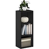Furinno LUDER Book Shelf, 3-Cube Bookshelf, Bookcase with Open Shelves, 9.3 x 12 x 31.5, for Living Room, Bedroom, Home Office, Blackwood