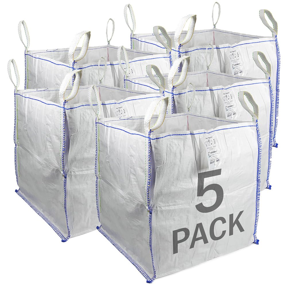 Sackmaker FIBC Big Bag - 1,000 kg SWL - Fully Certified - Builders Bag - Garden Waste Bag Extra Large (5 Packs), TB808080-5, White
