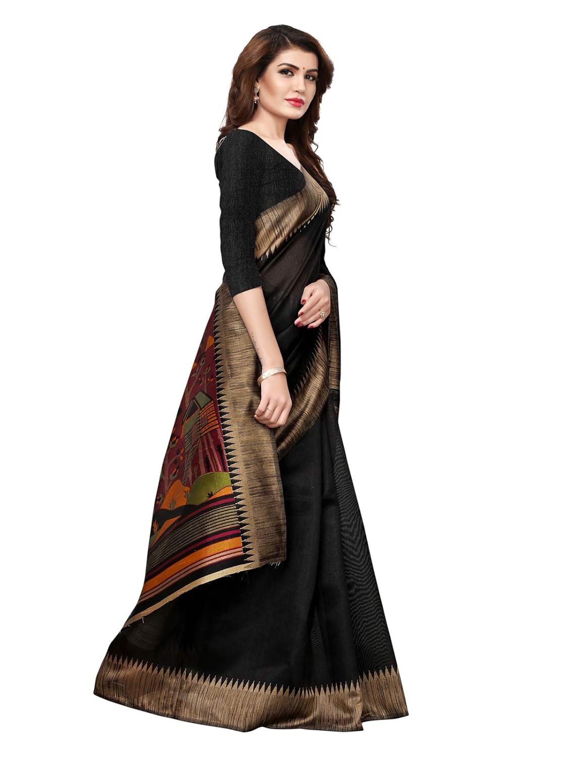 varayu women's kashmiri silk printed saree