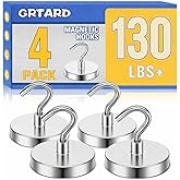 Grtard 130 LBS Magnetic Hooks Heavy Duty, 4 PackNeodymium Magnet Hooks for Hanging, Strong Magnetic Hooks Cruise Magnet with Hooks for Cruise, Grill, Towel, Kitchen Indoor Hanging (Silver)
