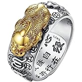 JUNTEN Feng Shui PiXiu Adjustable Rings for Men Women Tibetan Buddhist Wealth Lucky Sterling Silver Open Rings
