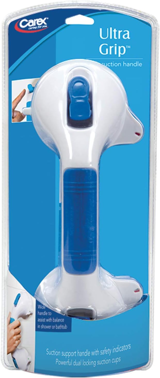 Carex Suction Shower Grab Bar – 12” Ultra Grip Shower Handle - Dual Locking Grab Bars for Bathtubs and Showers – Seniors, Disabled, Handicap, Elderly Assistance Product: Health & Personal Care