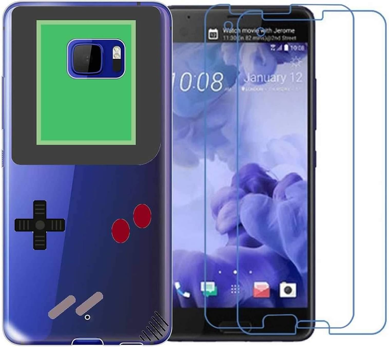 HTC U Ultra Case with 2 Pack Glass Screen Protector Phone Case for Men Women Girls Clear Soft TPU with Protective Bumper Cover Case for HTC U Ultra-Game Machine
