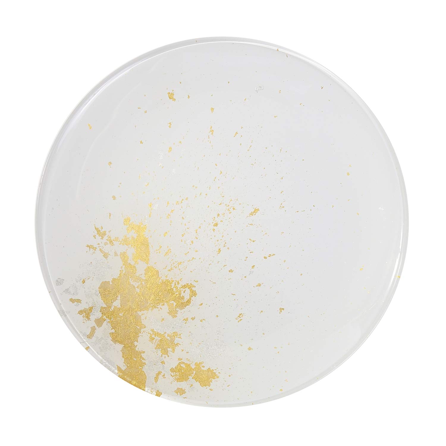 Syosaku Japanese Urushi Glass Flat Dinner Plate Φ11-inch Pure White with Gold Leaf, Dishwasher Safe