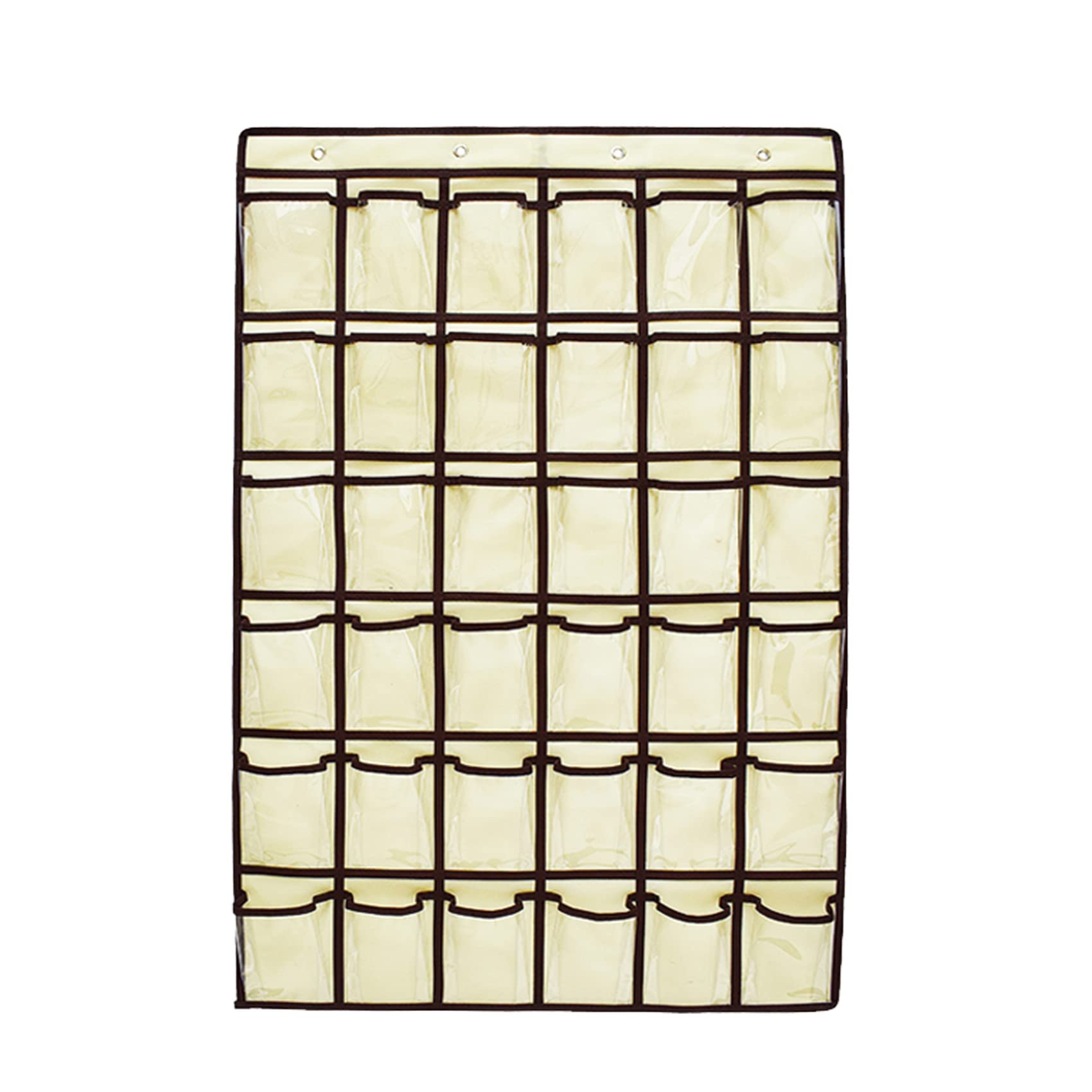 SAVORLIVING 36 Clear Pockets Classroom Pocket Chart Organizer, Cell Phones Calculator Holder with Hooks, Hanging Wall Door Calculators Phone Caddy (Coffee)