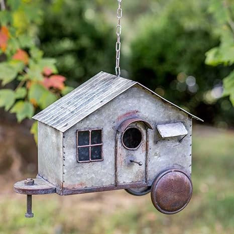 Amazon Com Happy Camper Metal Birdhouse Garden Outdoor
