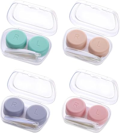 Medo 4 Pack Contact Lens Cases with Tweezers Wearing Stick Storage Box L/R