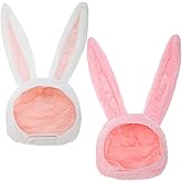 Syhood 2 Pcs Plush Bunny Ears Hats Rabbit Costume Hood Halloween Photo Props for Women Men Warm Soft and Cozy(White, Pink)