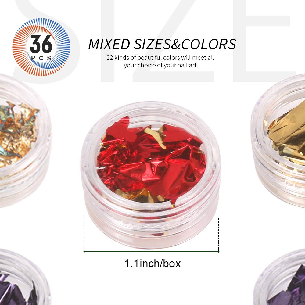 Teenitor 36 Boxes Nail Art Glitter Decorations Pailette Foil Sticker Candy Colors Flakes Nail Kit Sequins Manicure DIY Nail Art Kit Chips Supplies: Beauty